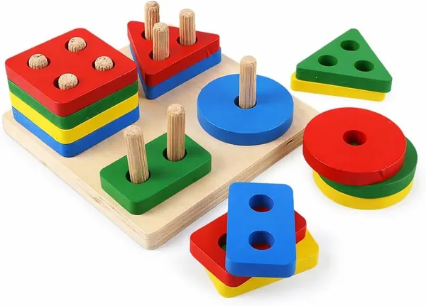 Brinquedo Educativo Montessori de Madeira Pedag gico Sensorial Formas Geom tricas Did ticas Multicoloridas Encaixe Infantil e Cores Empilh veis