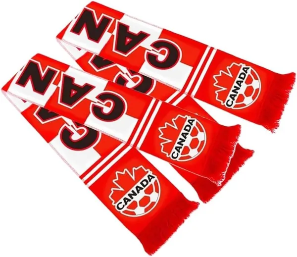 2-Pack football match 2026 Soccer Fan Scarves, 55" Length x 6.9" Width, Canadian Football Supporter Scarves with Flags & Emblems