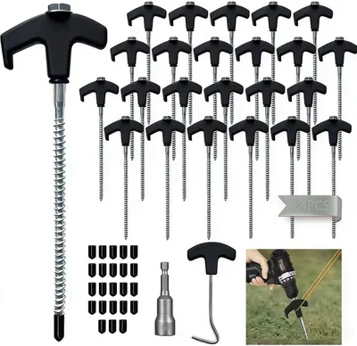 16 Pcs Ganchos para Acampar Rotativos con Hilo, Tornillos para Acampar, Pegos para el Suelo, Estables para Bosques, Praderas y Más