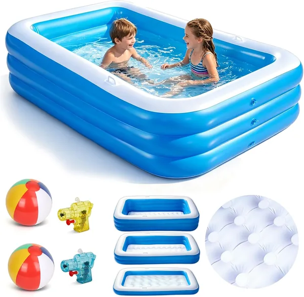 Piscine gonflable Beeoecm pour enfants, piscine rectangulaire avec 2 balles de plage et 2 pistolets à eau miniatures, épaissie