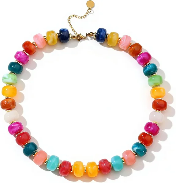 Bowdcvy Chunky Beaded Statement Necklace for Women Trendy Colorful Boho Resin Bead Choker Necklaces Summer Handmade Jewelry Gifts Accessories