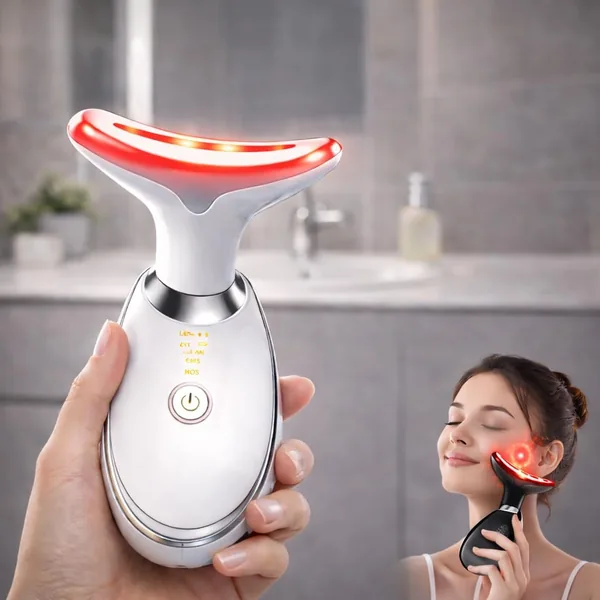 Massageador Facial LED 3 Cores Premium EMS Aquecimento Vibra o Lifting Anti Rugas Rosto Pesco o Recarreg vel