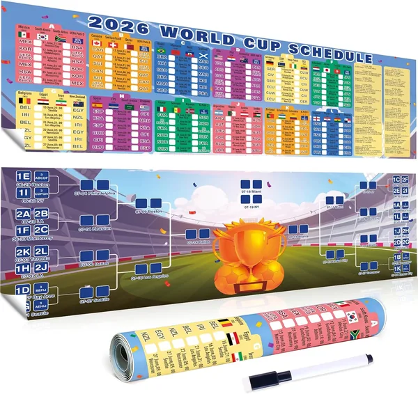 YYSWSAKY Wereldbeker Schema 2026 - Poster met Teams, Groepen en Finales van het Voetbaltoernooi