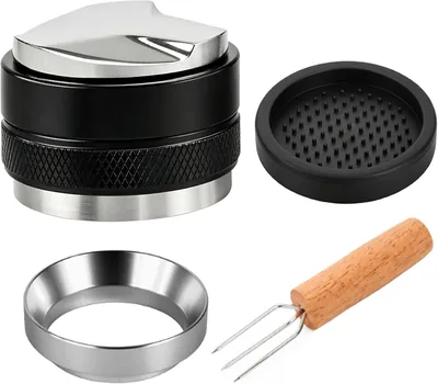 Meeyoga Distribuidor de Café 58 mm Ajustable para Espresso, Nivelador con Base de Acero Inoxidable, Cuerpo de Aluminio y Tape - Mejor Precio