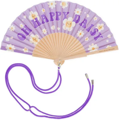 Legami - ¡Que Calor! Ventaglio Pieghevole, Tema Girasoli, Lanyard Rimovibile e Regolabile, Poliestere, Manico in Legno, 3.5 x 23