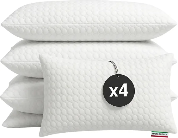 cuscini fiber - 4 Double Bed Pillows, 45 x 75 cm, Bed Pillow with Soft Massage Cover