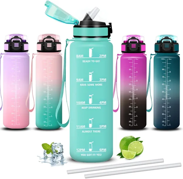 Mujigaga 1 Litre Water Bottle with Straw
