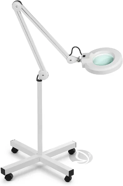 5 Diopter Magnifying Glass Lamp for Beauticians with Stand and Wheels, Cool Light 6400K 1100 Lumens, 12 cm Lens, Adjustable Arm, Professional Magnifying Lamp for Beauty Salon
