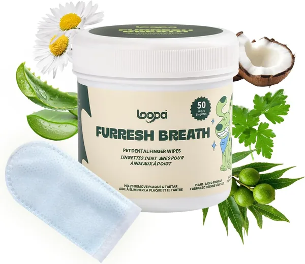Furresh Breath Dog Dental Finger Wipes - Canadian Brand - Pet Teeth Cleaning Wipes for Dogs - Helps Remove Plaque & Freshen Breath 50 Wipes