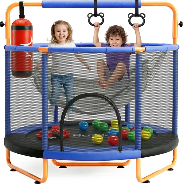 Hurtle Kids Trampoline 55 Inch with Enclosure Indoor Outdoor - Toddler Trampoline with Swing, Gymnas