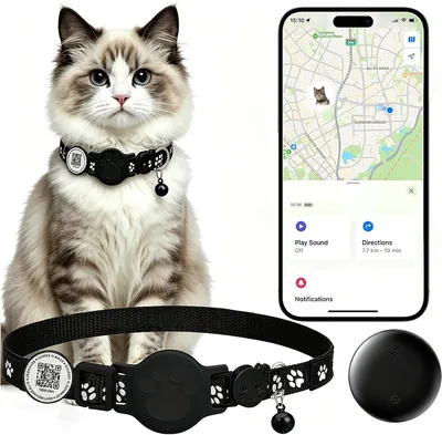 تتبع القطط مع رمز QR، قلادة GPS للقطط، موقع إلكتروني مقاوم للماء متوافق مع Apple Find My بدون رسوم شهرية