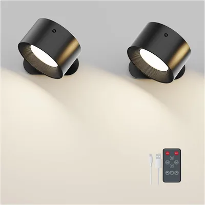 Lámpara de pared Feallive 2 piezas, lámpara LED interior con control remoto, regulable con batería recargable, 3 niveles de luminosidad