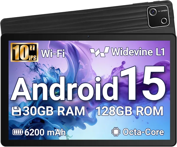 WQPLO 10 pouces Android 15 Tabléte GMS Certifiúçé, 30Go + 128Go