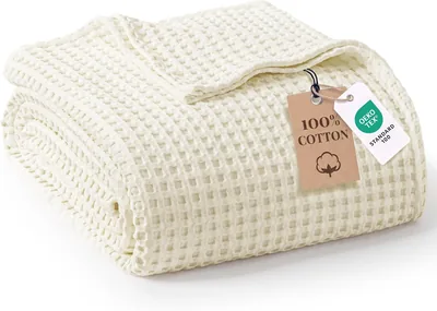 Couverture en coton 100% mélangé Waffle, légère et rafraîchissante, douce et respirante pour l'été, idéale pour le canapé, le lit ou la plage