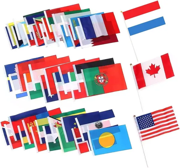 42 Country Flags Small for Decoration World Cup 2026, 42 Countries Double-Sided Fabric Hand-Held Fla