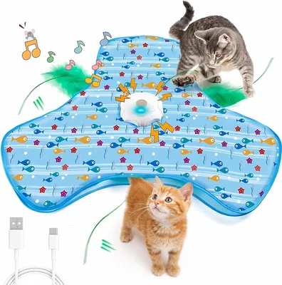 Interactive Cat Toys Moving Feathers Rechargeable Blue Best Deal
