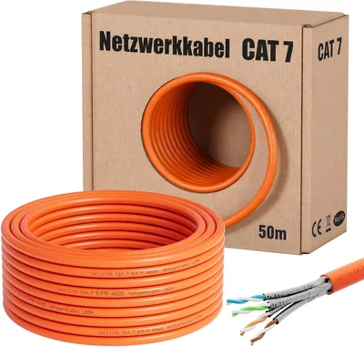 iwillink CAT7 Netzwerkkabel 50 m S/FTP - AWG23 | LSZH BauPVO Eca - 10 Gbit/s, 600 MHz - Einfaches Anschneiden - PoE/PoE+