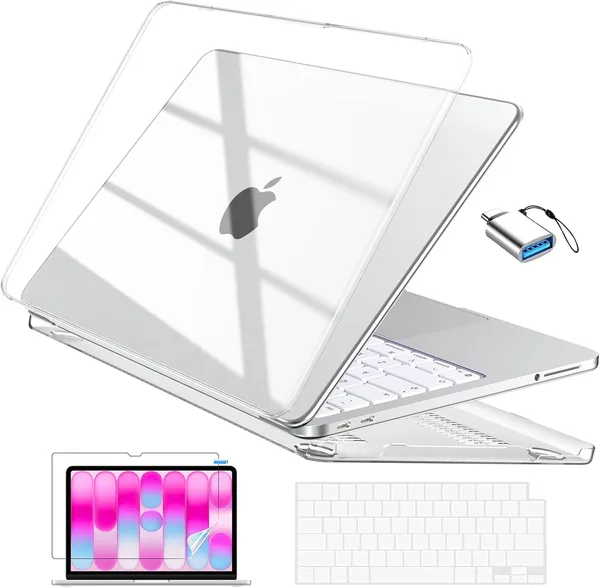 EooCoo for MacBook Neo Case 13 inch 2026 Model A3404 with A18 Pro Chip, Scratch Resistant Protective Hard Shell Case & Keyboard Cover & Screen Film & Type C, Crystal Clear