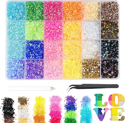 Kit de 24000 strass de 3 mm pour nail art et vêtements, 24 couleurs avec pinceau à cire et pinceaux pour ongles