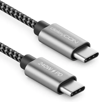 Cavo di ricarica USB-C deleyCON 1M 240W con ricarica rapida PD3.1 - USB C a C per iPhone 17/16/15 Pro Max, Galaxy A16/A17, A56
