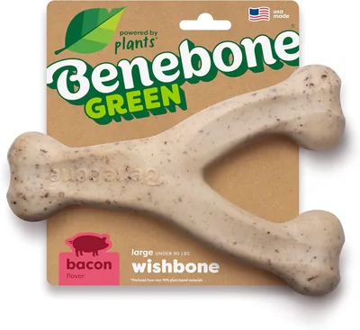 Benebone Green Plant-Based Bacon Wishbone Dog Chew Toy (Large)