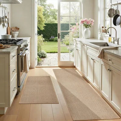Beige Kitchen Rugs Non Slip Set of 2 PCS Best Deal