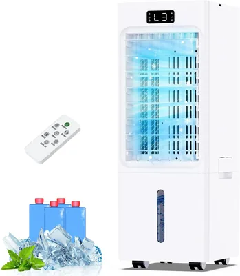 Climatiseur mobile 4 en 1 avec minuteur, ventilateur d'air frais 3 vitesses 4 modes, réservoir de 6L, télécommande, portable, pour chambre à coucher