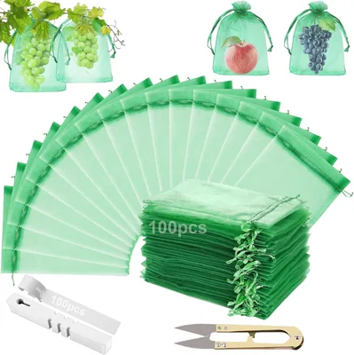 Borse di Protezione per Frutta, 100 Pezzi Sacchi in Maglia per Frutta, 30 x 20 cm, Sacco di Protezione per Uva
