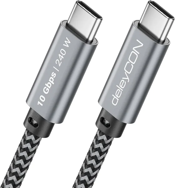 deleyCON 0.5m 240W 10 Gbps USB-C Cable Short (USB 3.2 Gen2) PD 3.1 Charging Cord Data Lead 4K@60Hz for Charger iPhone 17 16 15 Pro Max Air Galaxy A16 A26 A56 S26 S25 S24 iPad SSD H