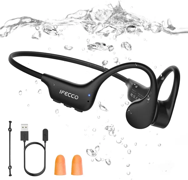 Ifecco Headphones IP68 Waterproof Bluetooth 6.0 Open Earphones Pour nage