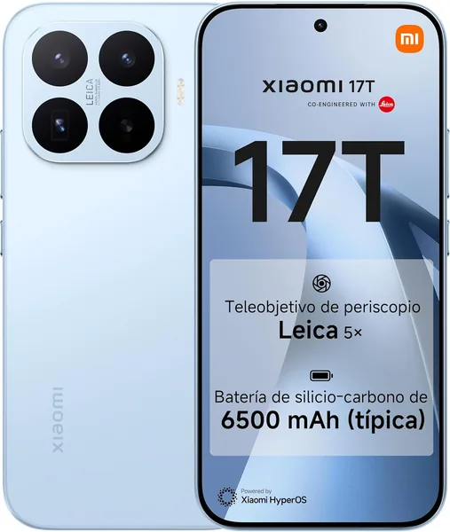 Xiaomi 17T - Smartphone de 12+256GB, Pantalla de 6,59" 120 Hz Eye-Care, Batería de 6500 mAh (típ.) de Silicio-Carbono, Teleobjetivo