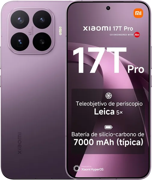 Xiaomi 17T Pro, Smartphone 12+512GB, Pantalla de 6.83" 144Hz con Cuidado Visual, Batería de Silicio-Carbono de 7000 mAh