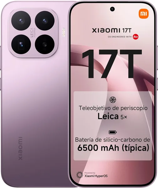Xiaomi 17T - Smartphone de 12GB + 256GB, Pantalla 6.59" 120Hz Cuidado Visual, Batería 6500 mAh (típ.) de Silicio-Carbono, Teléobj