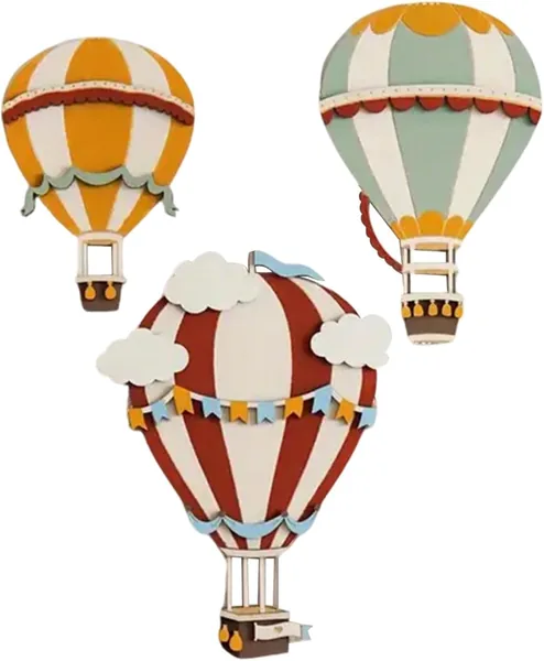 LOPUNER 3pcs Wooden Hot Air Balloon Wall Decor: Wood Cutout Hot Air Balloon Centerpieces - Wall Art Sculptures for Wedding, Baby Shower, Kids Room, Nursery Decor
