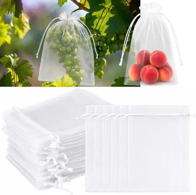Confezione da 100 Sacchi di Protezione per Uva, 30 x 40 cm, Sacchi di Rete per Frutta con Cordino, Best Deal