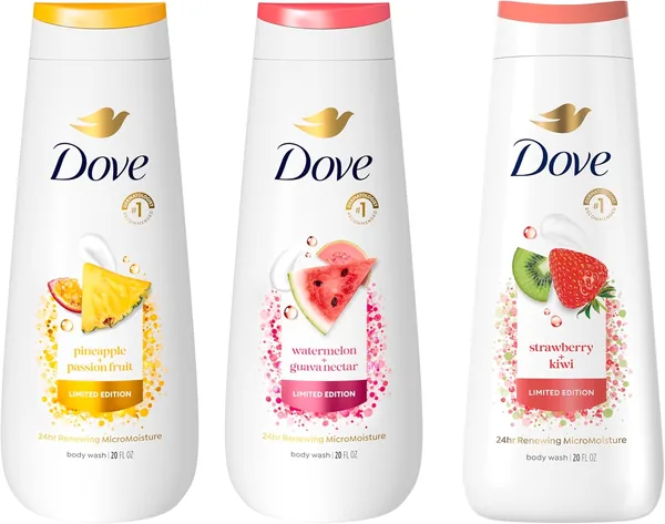 Dove Limited Edition Body Wash for women 3 count Mixed Summer Variety Pack for Hydrated & Soft Skin 20 fl oz
