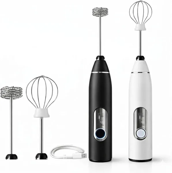 Mini Mixer El trico Recarreg vel USB 3 Velocidades - Espumador de Leite Profissional em A o Inoxid vel 2 Batedores