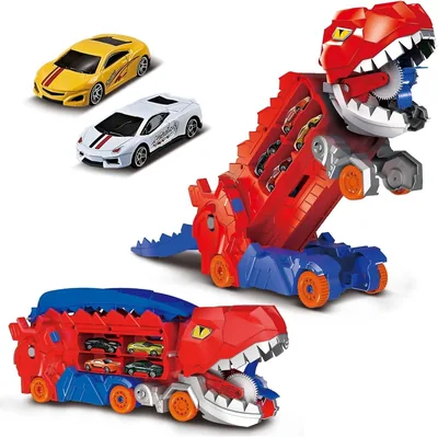 Caminhão Transportador Dinossauro T-Rex: Brinquedo Infantil com Pista de Corrida e Carrinhos (Vermelho) - 30% Off