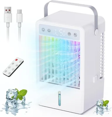 Enfriador de Aire Depósito 1,5L - Aire Acondicionado Portátil 5 Velocidades, Mini Aire Acondicionado 2 Niveles de Niebla, Man