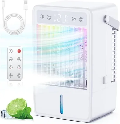 Climatiseur portable avec réservoir 1500ML | Mini climatiseur avec télécommande | 5 vitesses de flux d'air + 2 niveaux de brume | Minuterie 2-10H