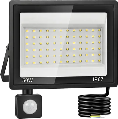 Détecteur de mouvement LED Plazique extérieur, 50 W, blanc froid 7000 K, 5000 LM ultra-brillant, résistant à l'eau IP67, 72 LED