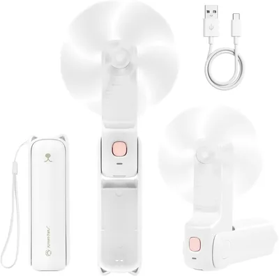 AUAUY Handheld-Lüfter 3-in-1, leiser Mini-Lüfter mit 3 Geschwindigkeitsstufen, wiederaufladbarer Faltenlüfter mit Powerbank