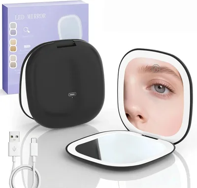 Espejo de Maquillaje CHARMDOMI Portátil con Luz LED 1x/10x, Recargable USB