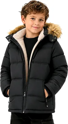 Boy's Girl's Winter Coat Warm Puffer Jacket with Detachable Fur Hood | Water Resistant, Sherpa Lined