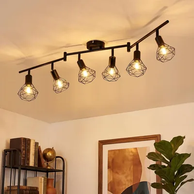 Leselux LED Deckenleuchte 6 Bulbs E14, Vintage Swivelling Deckenlampe, Retro Spotlicht, Schwarz