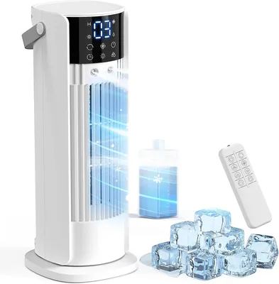 Climatiseur portable 4 en 1 avec réservoir silencieux, ventilateur puissant à 4 vitesses, mode tempête, 2 modes de pulvérisation, minuteur et oscillation à 90°