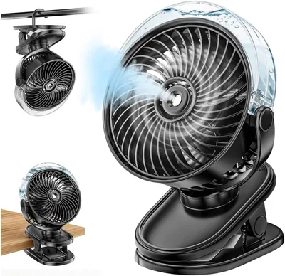 Clip Fan mit Wasserkühlung, 6000 mAh Akku, Mini USB Tischventilator mit 4 Windstärken, Leise