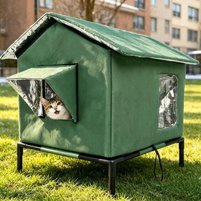 Casa para Gato Impermeable - Refugio Exterior para Gatos Ferales, Tela Oxford Extraíble