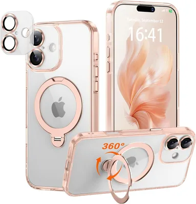 iPhone 17用ケース 極透明で保護 4-in-1カメラ保護 マグネティック対応 360度回転スタンド