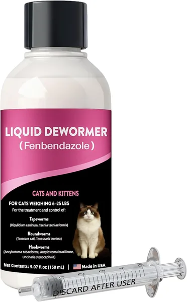 Fenbendazole Cat Dewormer for Tapeworms, Roundworms, Hookworms & Lungworms, Chicken & Honey Flavor Oral Wormer